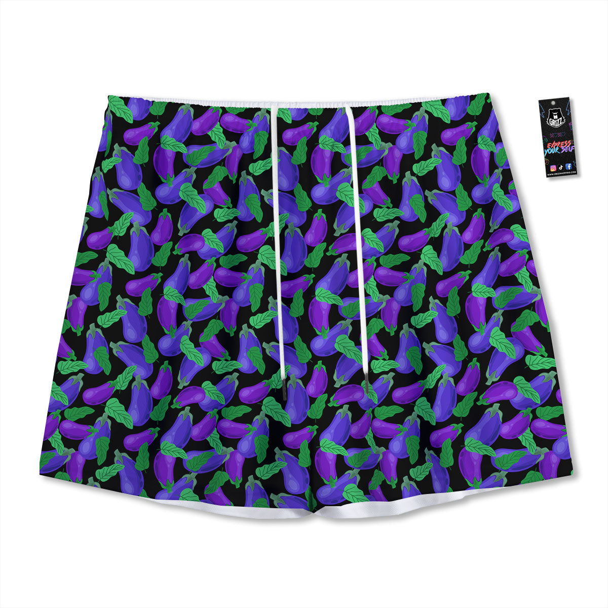 Purple Eggplant Print Pattern Mesh Shorts