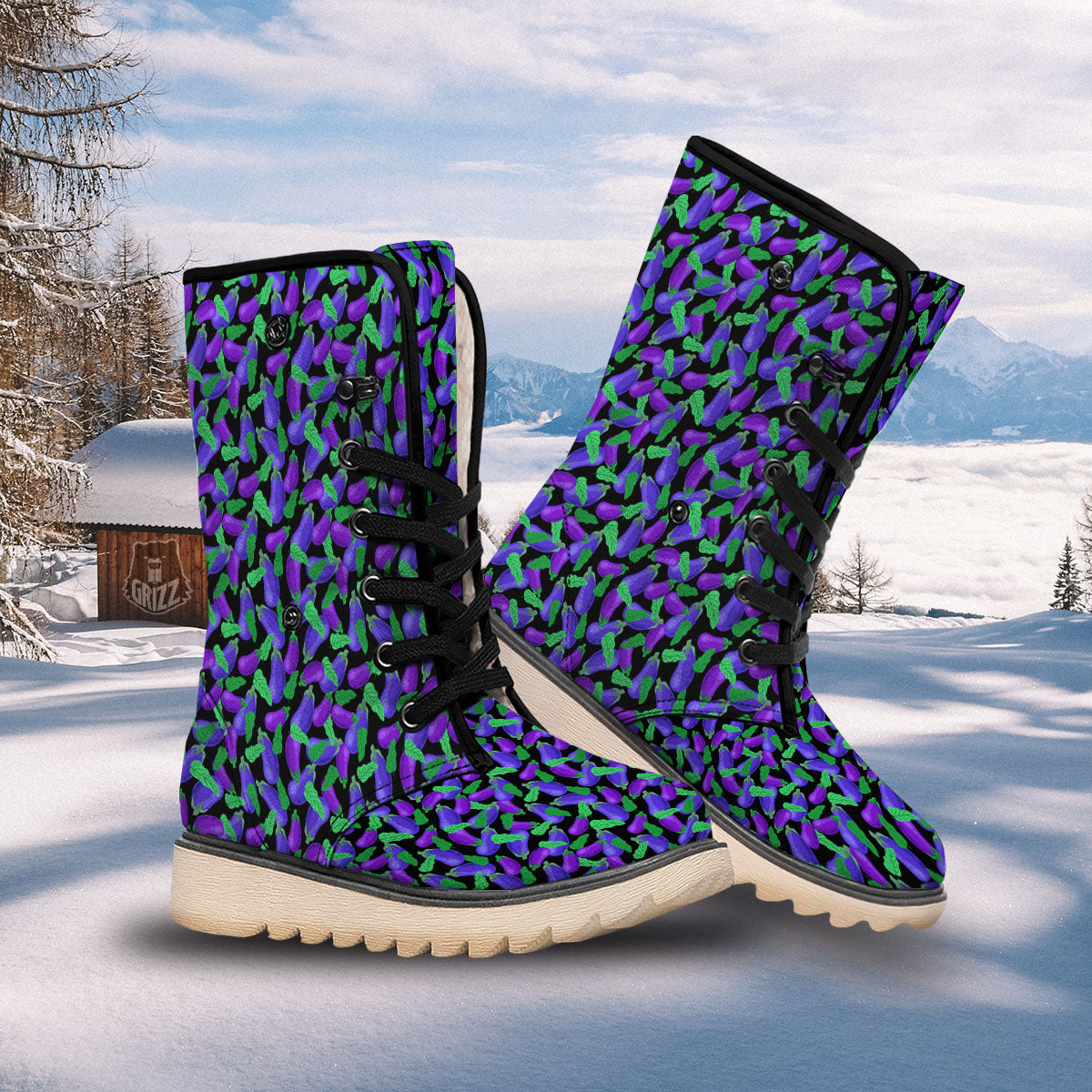 Purple Eggplant Print Pattern Snow Boots-grizzshop