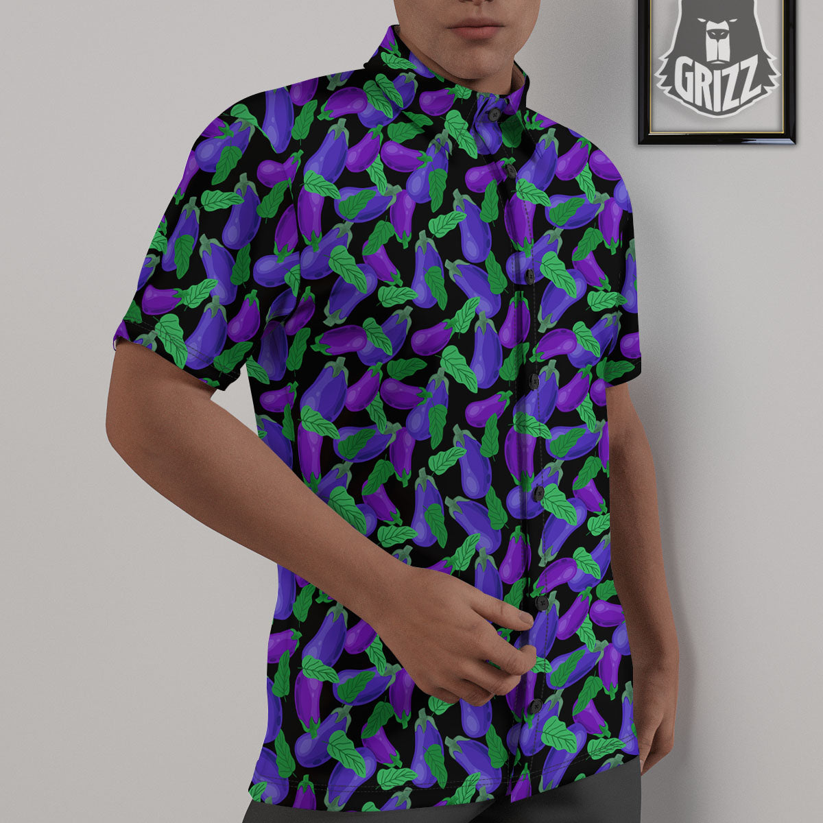 Purple Eggplant Print Pattern Untucked Shirts-grizzshop
