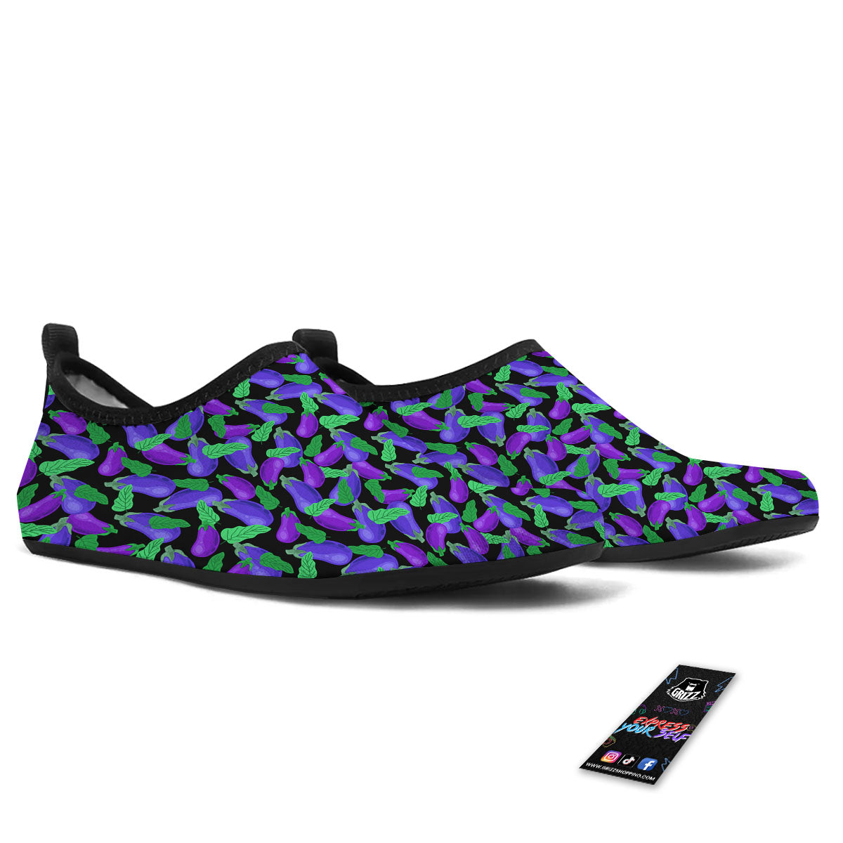 Purple Eggplant Print Pattern Water Shoes-grizzshop