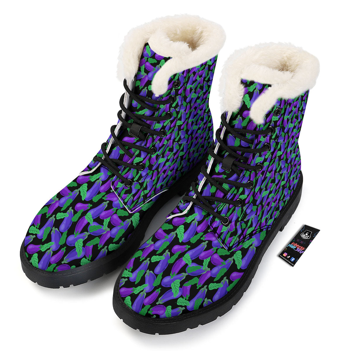 Purple Eggplant Print Pattern Winter Boots-grizzshop