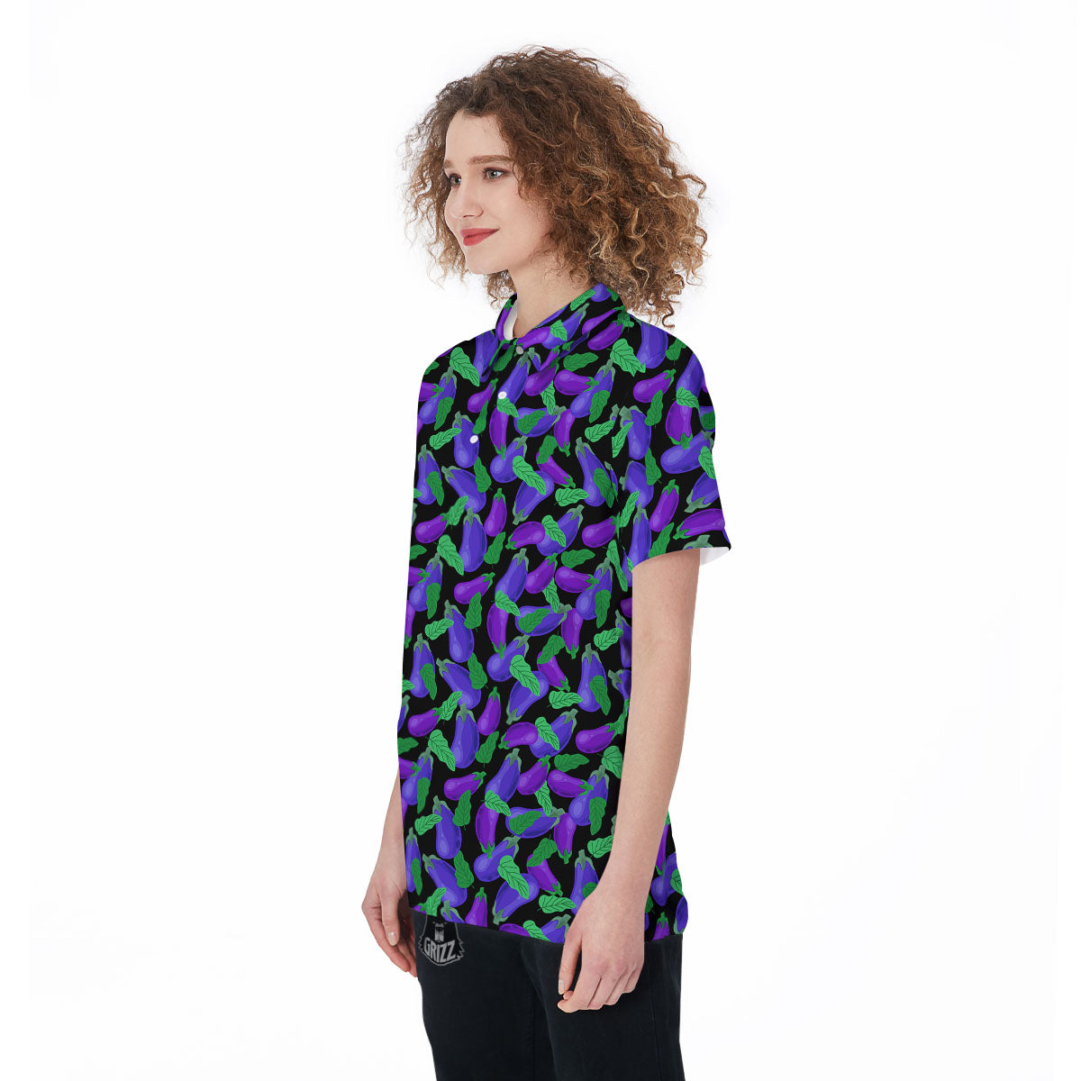 Purple Eggplant Print Pattern Women's Golf Shirts-grizzshop