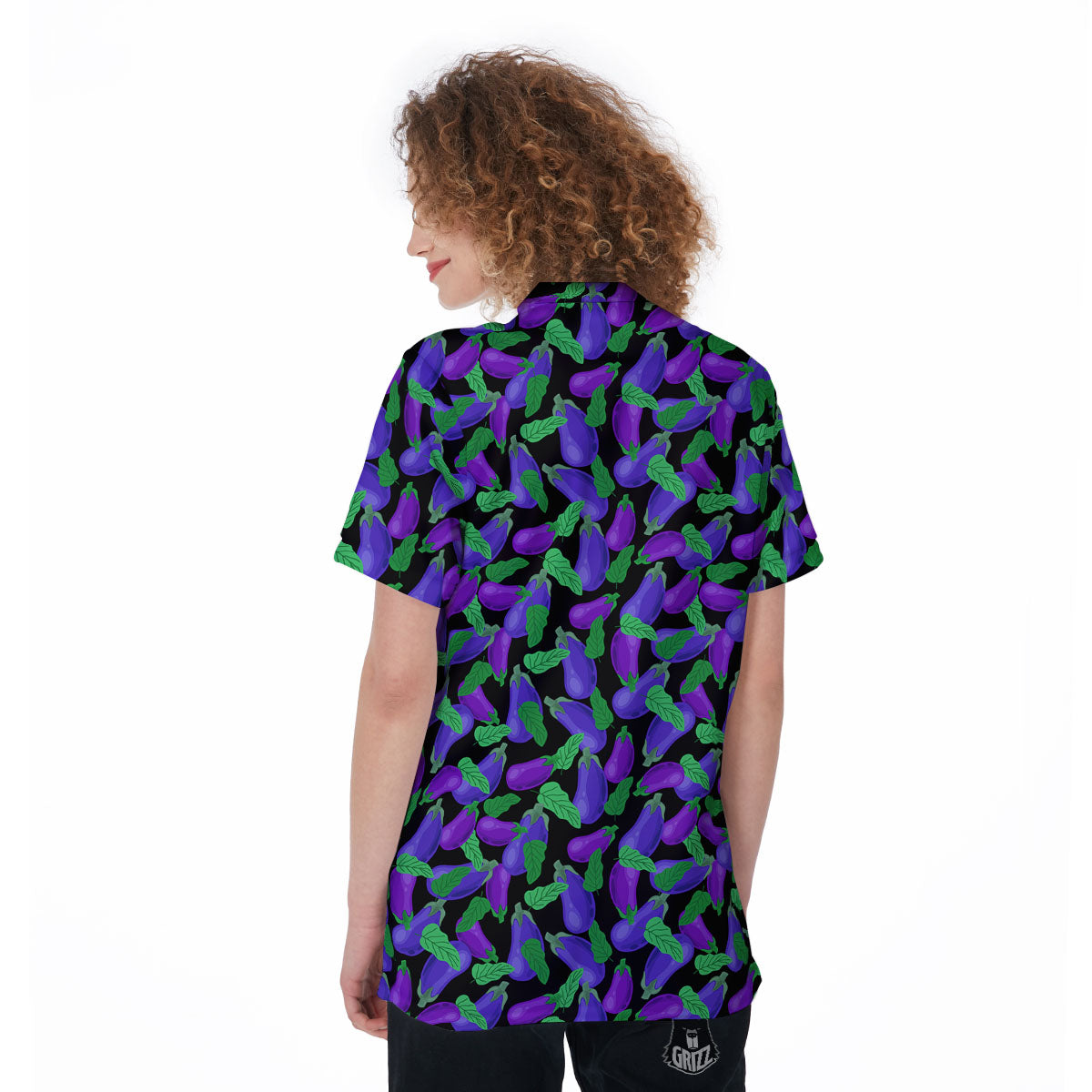 Purple Eggplant Print Pattern Women's Golf Shirts-grizzshop