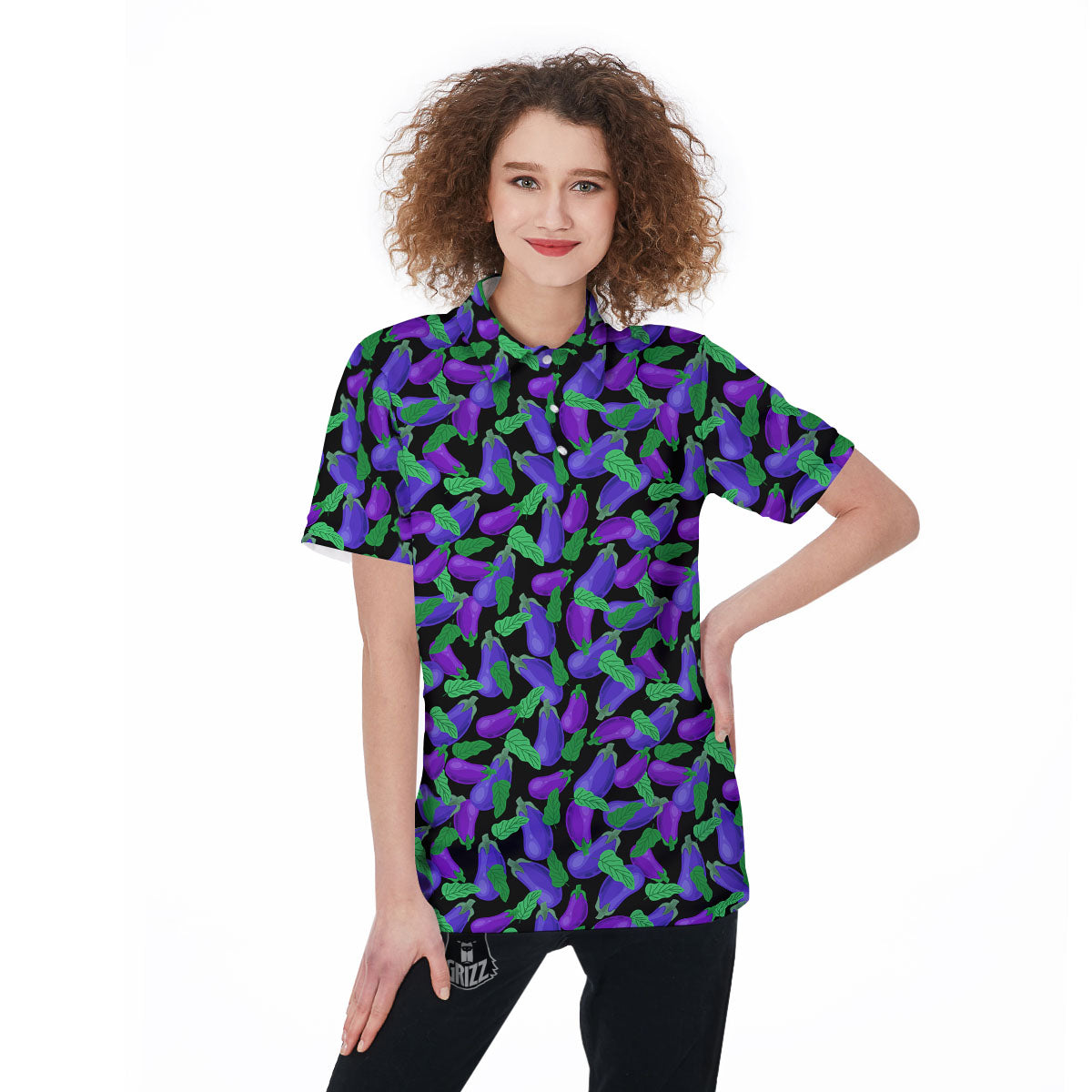 Purple Eggplant Print Pattern Women's Golf Shirts-grizzshop