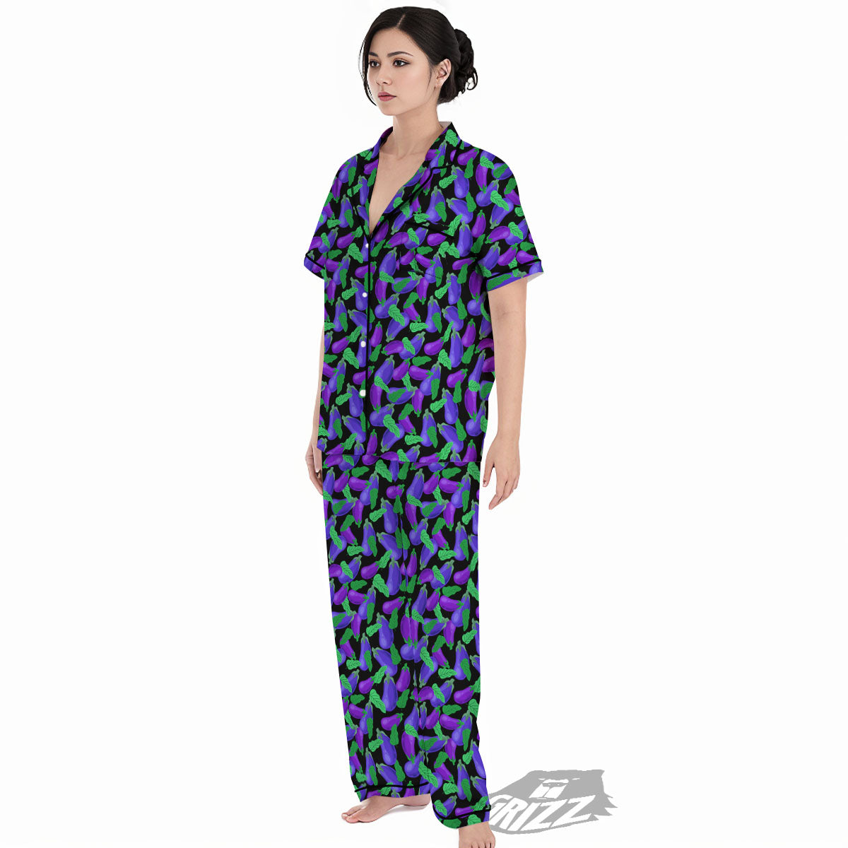 Purple Eggplant Print Pattern Women's Pajamas Set-grizzshop