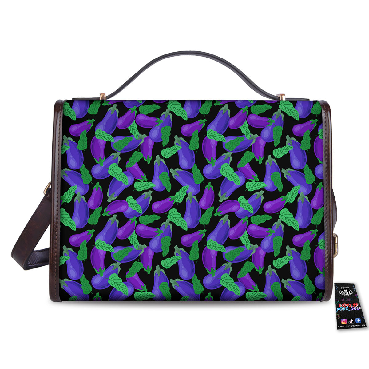 Purple Eggplant Print Pattern Women's Satchel Bag-grizzshop