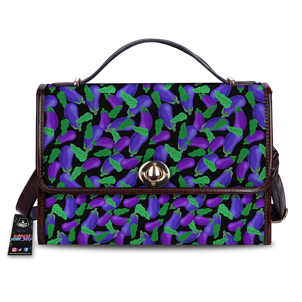 Purple Eggplant Print Pattern Women's Satchel Bag-grizzshop