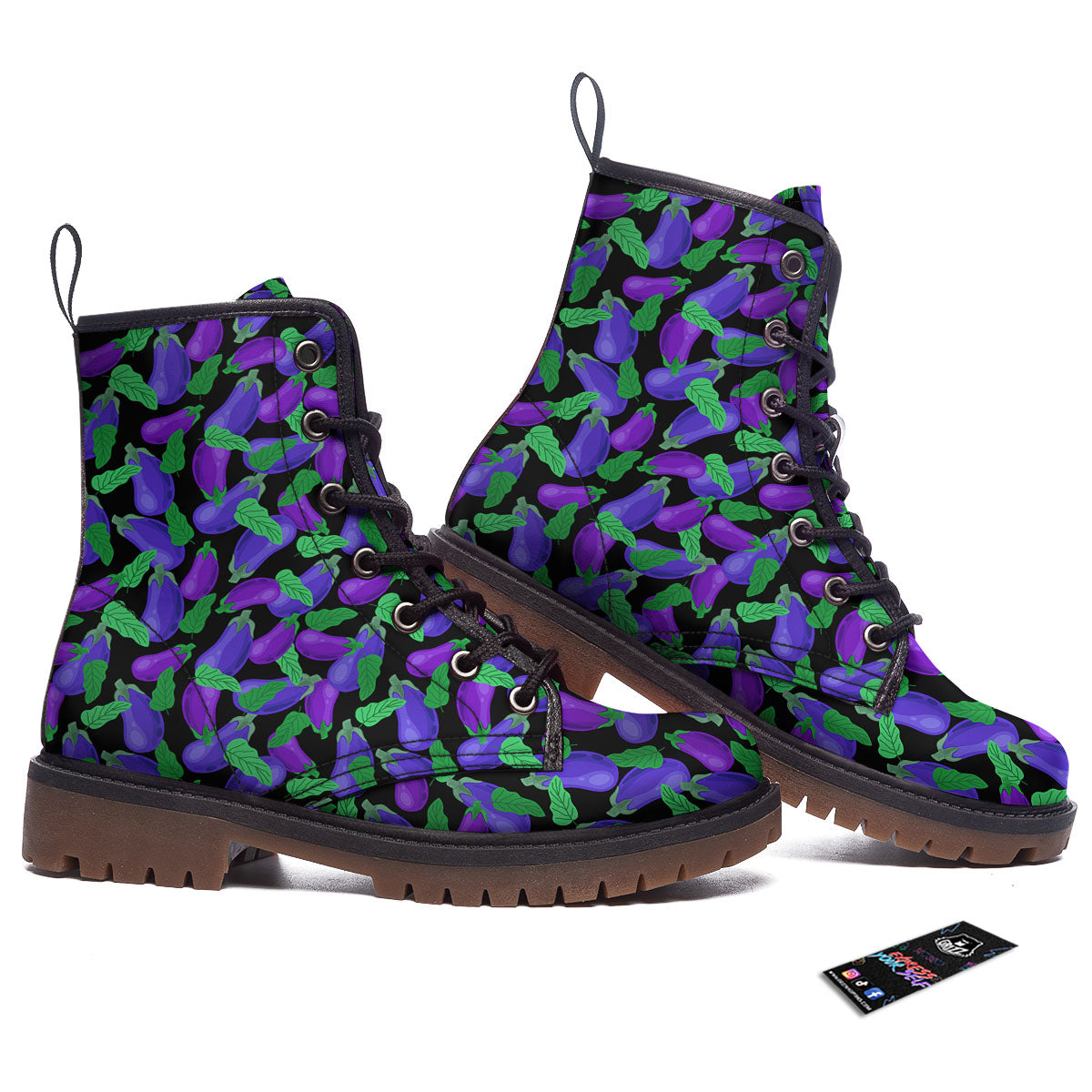 Purple Eggplant Print Pattern Work Boots-grizzshop