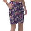 Purple Floral Print Men's Shorts-grizzshop