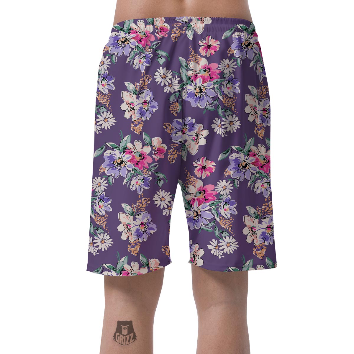 Purple Floral Print Men's Shorts-grizzshop