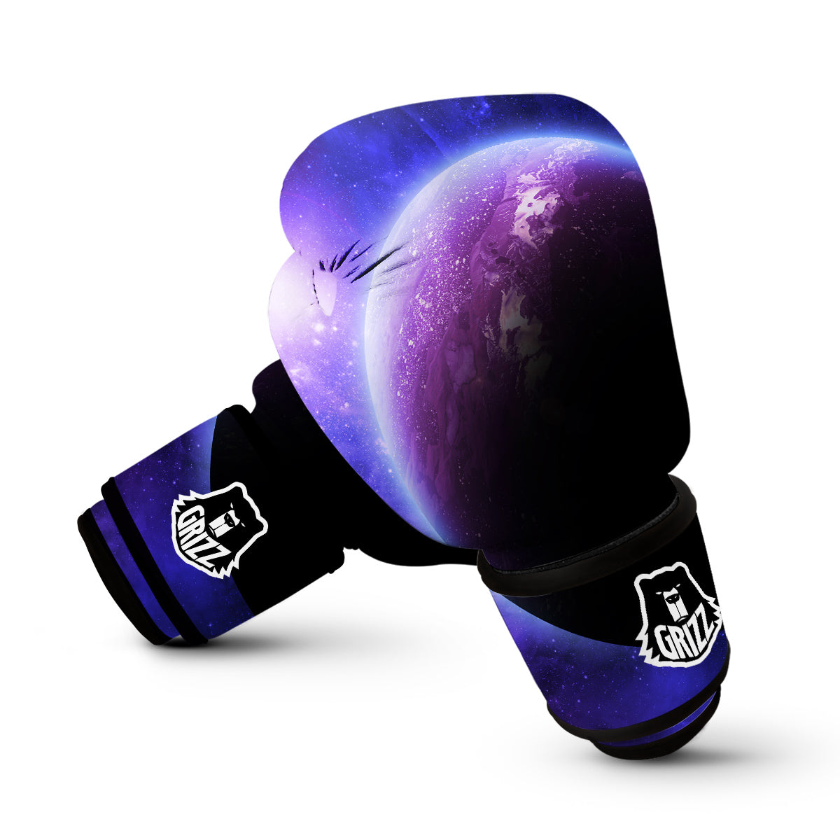 Purple Galaxy Space Moon Earth Print Boxing Gloves-grizzshop