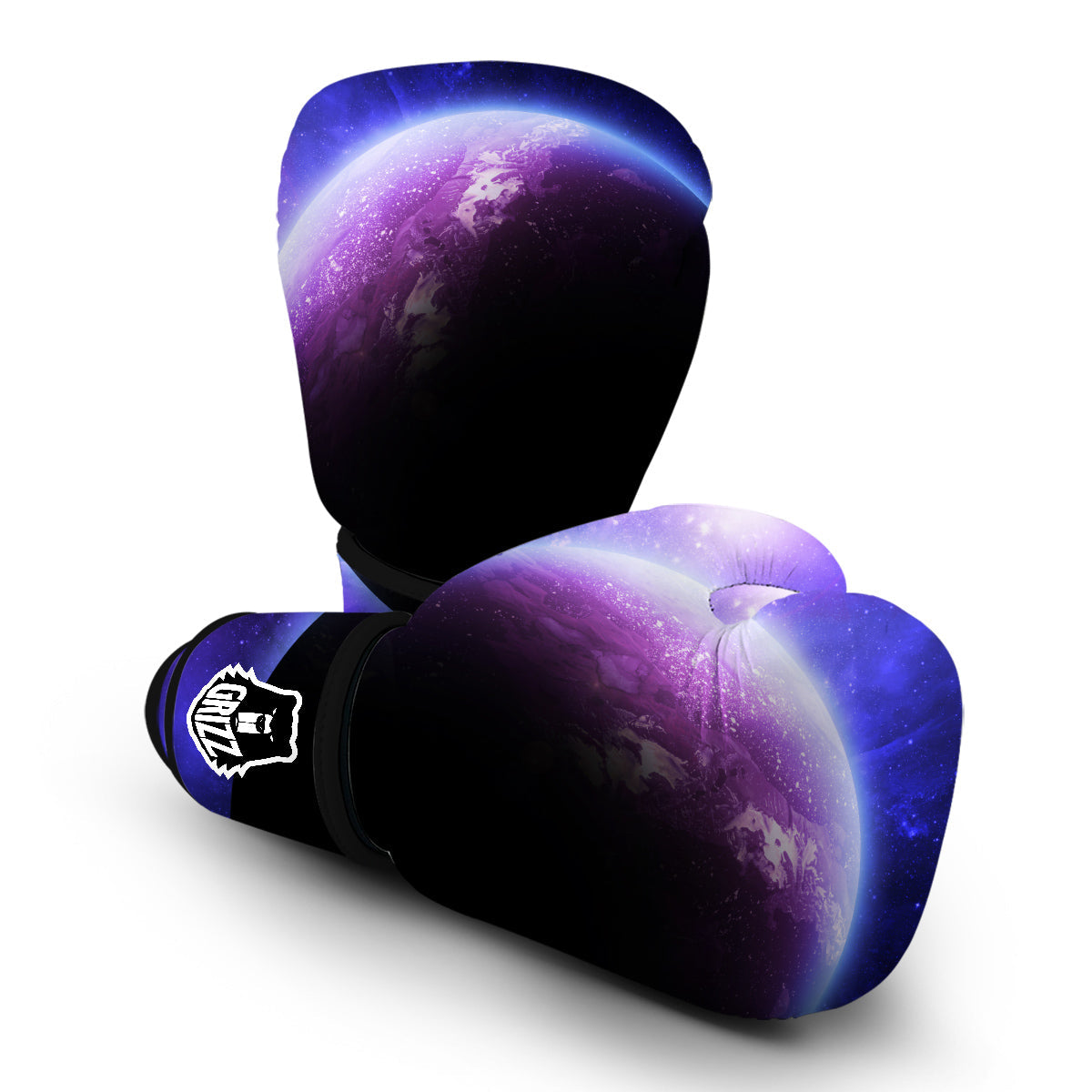 Purple Galaxy Space Moon Earth Print Boxing Gloves-grizzshop