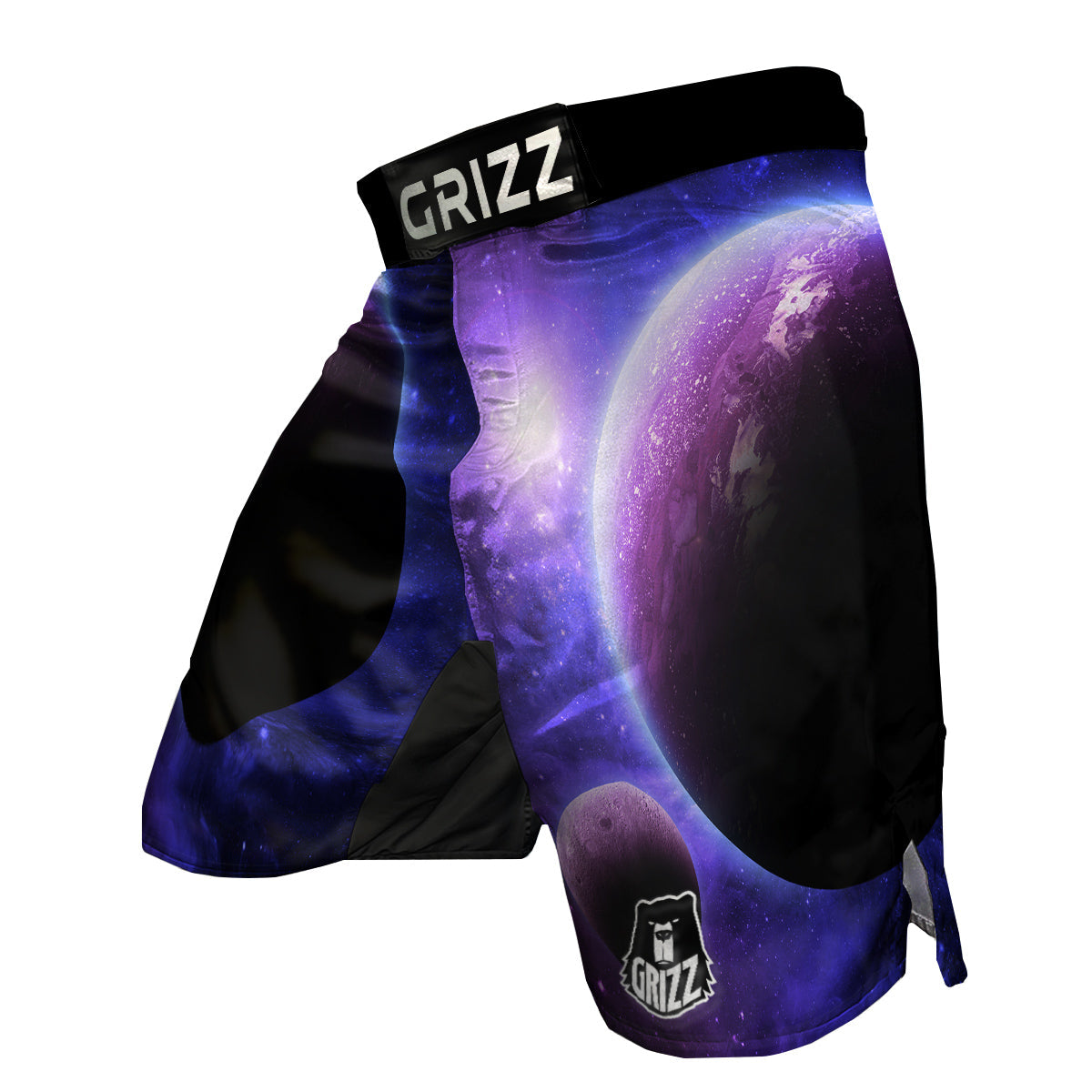 Purple Galaxy Space Moon Earth Print MMA Shorts-grizzshop