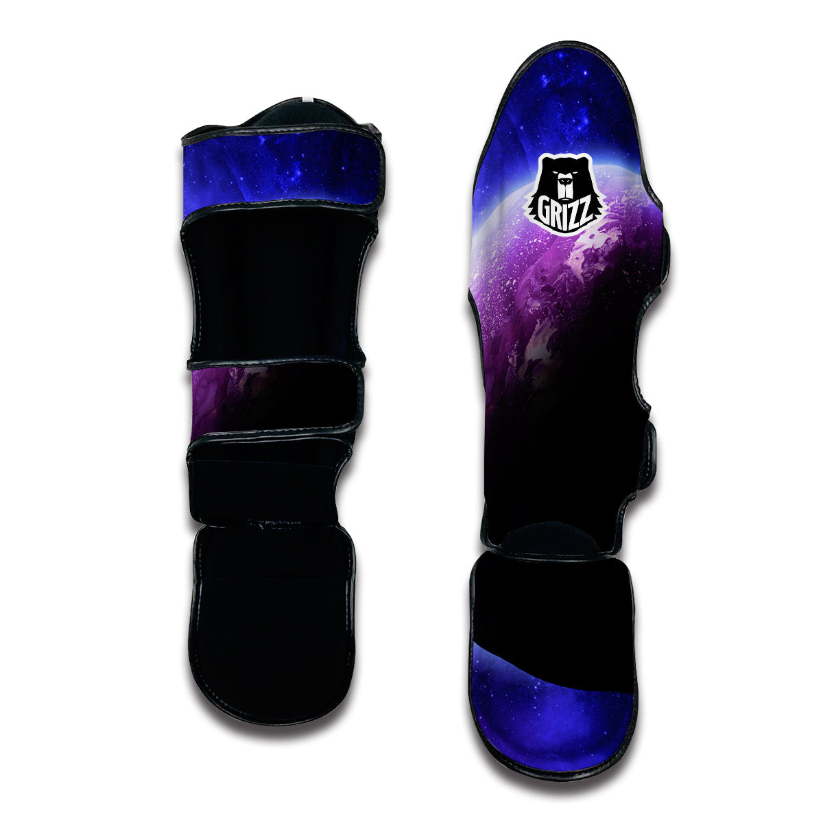 Purple Galaxy Space Moon Earth Print Muay Thai Shin Guards-grizzshop