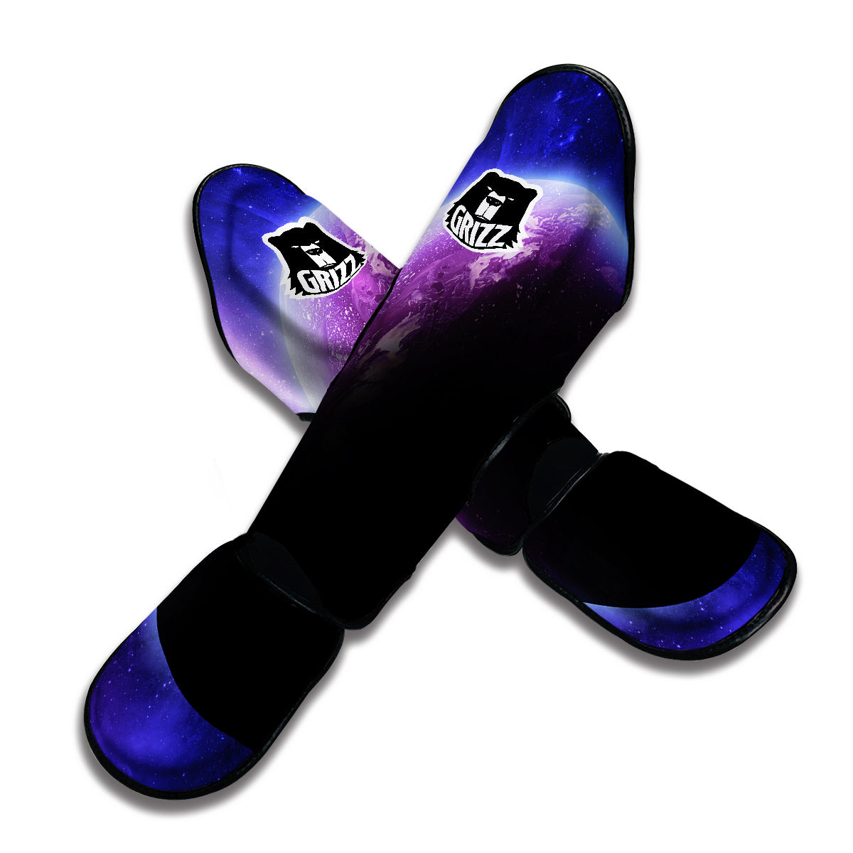 Purple Galaxy Space Moon Earth Print Muay Thai Shin Guards-grizzshop