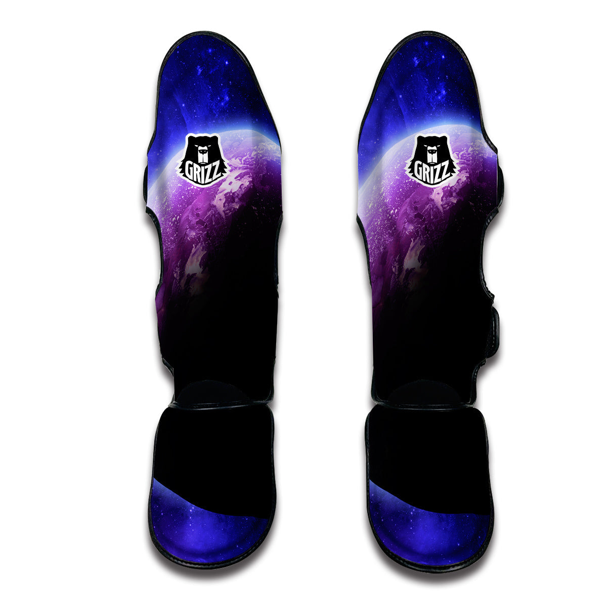 Purple Galaxy Space Moon Earth Print Muay Thai Shin Guards-grizzshop