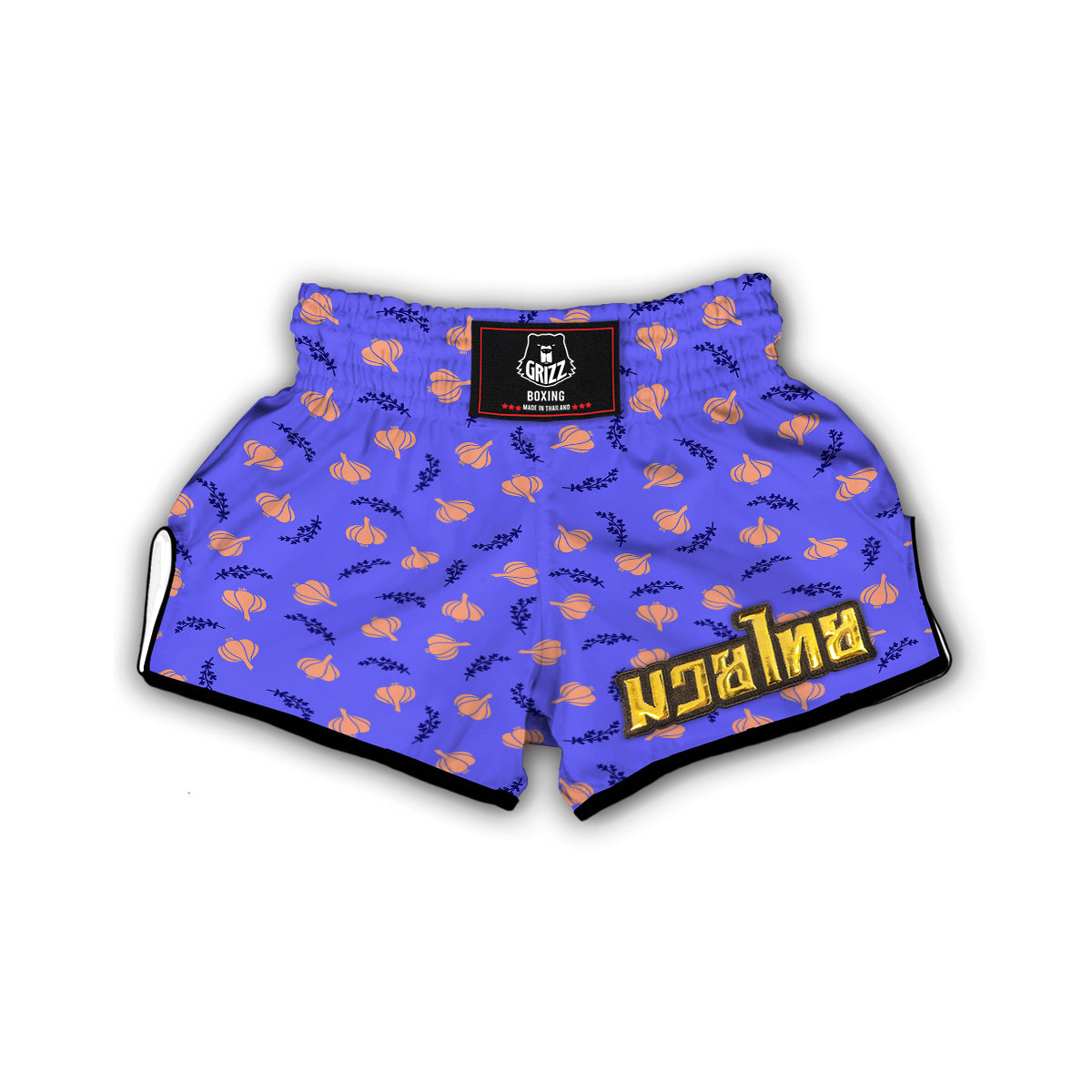 Purple Garlic Print Pattern Muay Thai Boxing Shorts-grizzshop