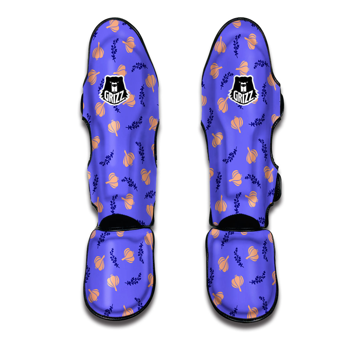 Purple Garlic Print Pattern Muay Thai Shin Guards-grizzshop