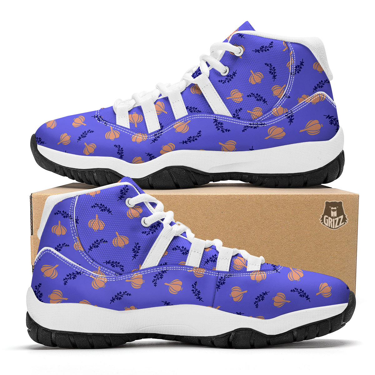 Purple Garlic Print Pattern White Bball Shoes-grizzshop