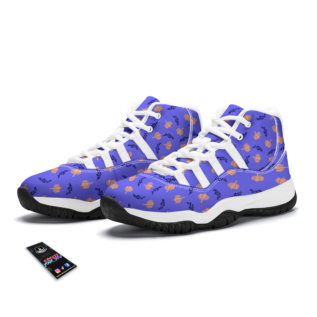 Purple Garlic Print Pattern White Bball Shoes-grizzshop