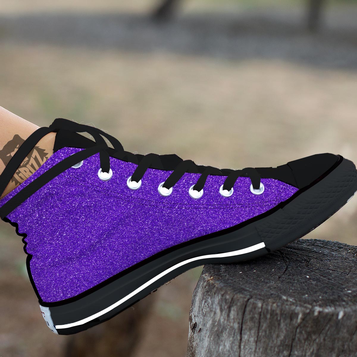 Purple Glitter Artwork Print Black High Top Shoes-grizzshop