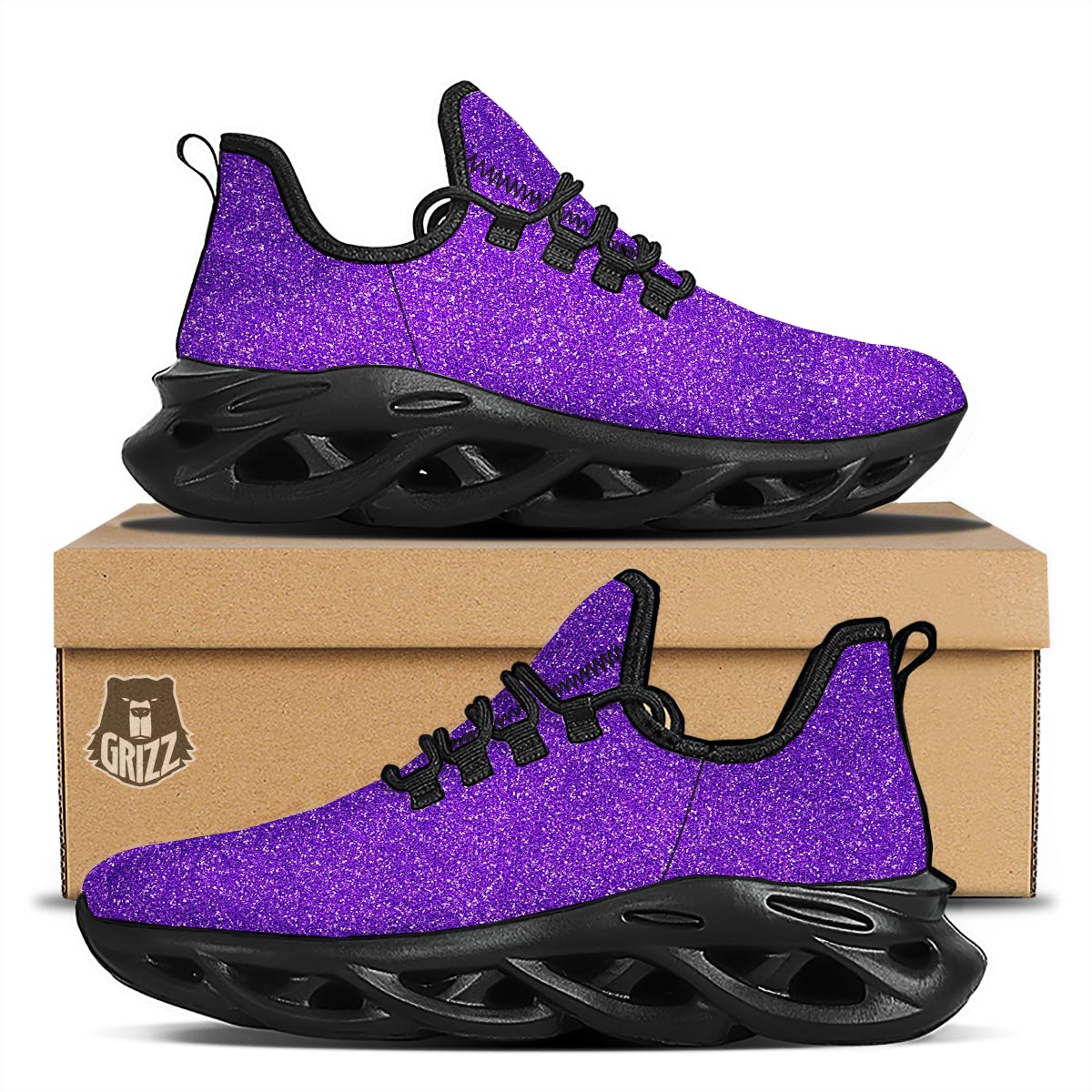 Purple Glitter Artwork Print Black Running Shoes-grizzshop