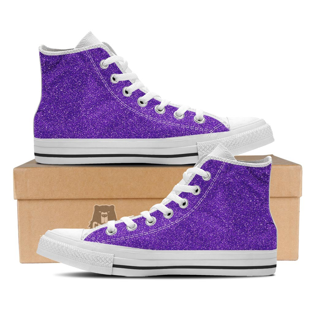 Purple Glitter Artwork Print White High Top Shoes-grizzshop