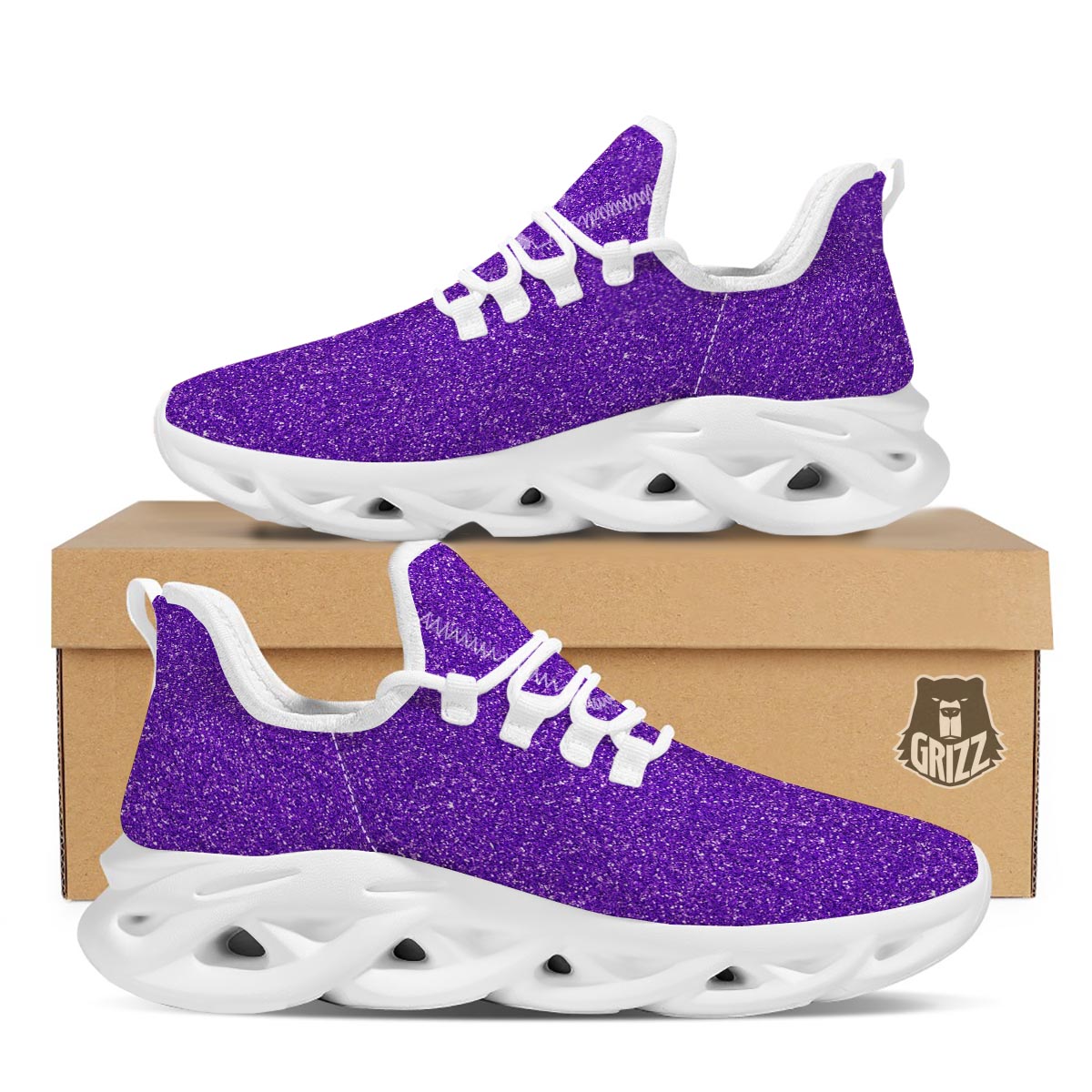 Purple Glitter Artwork Print White Running Shoes-grizzshop