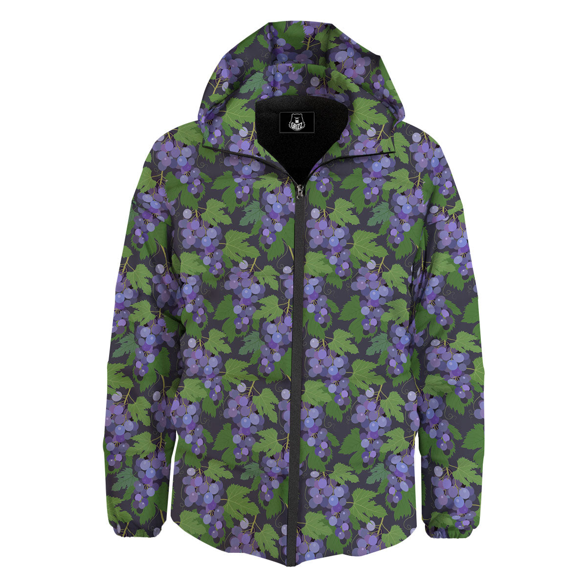 Purple Grapes Print Pattern Down Jacket-grizzshop