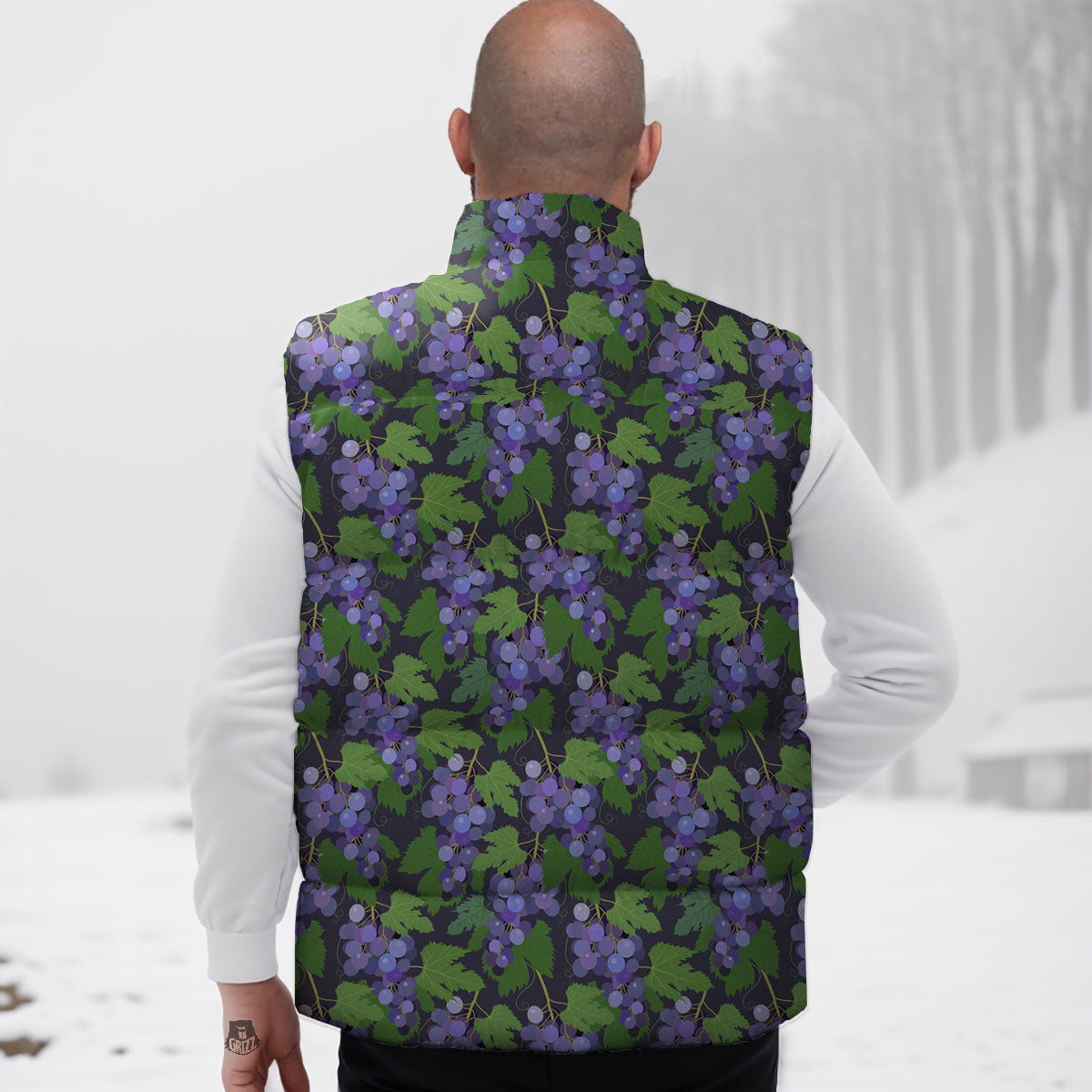Purple Grapes Print Pattern Down Vest-grizzshop