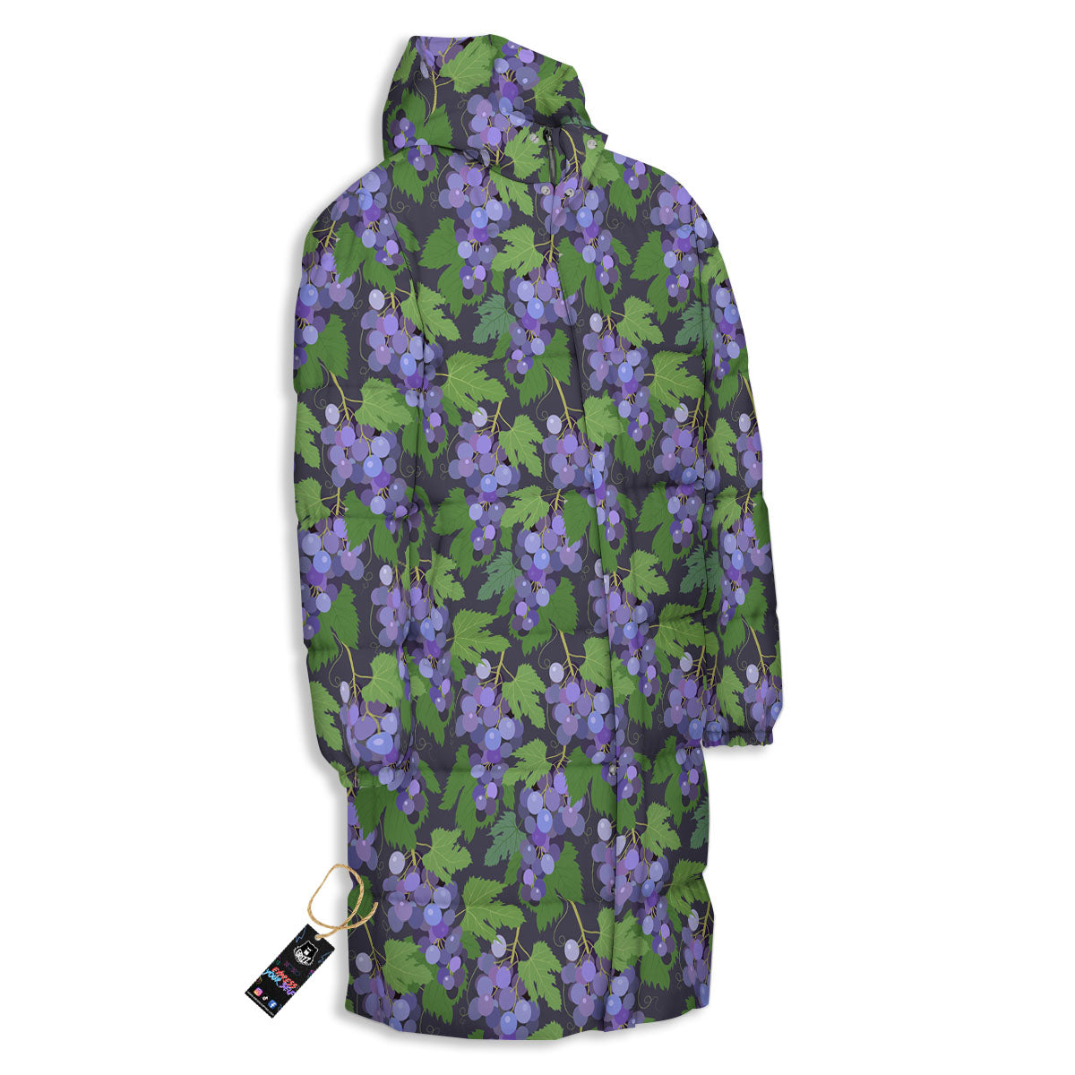 Purple Grapes Print Pattern Long Down Jacket-grizzshop