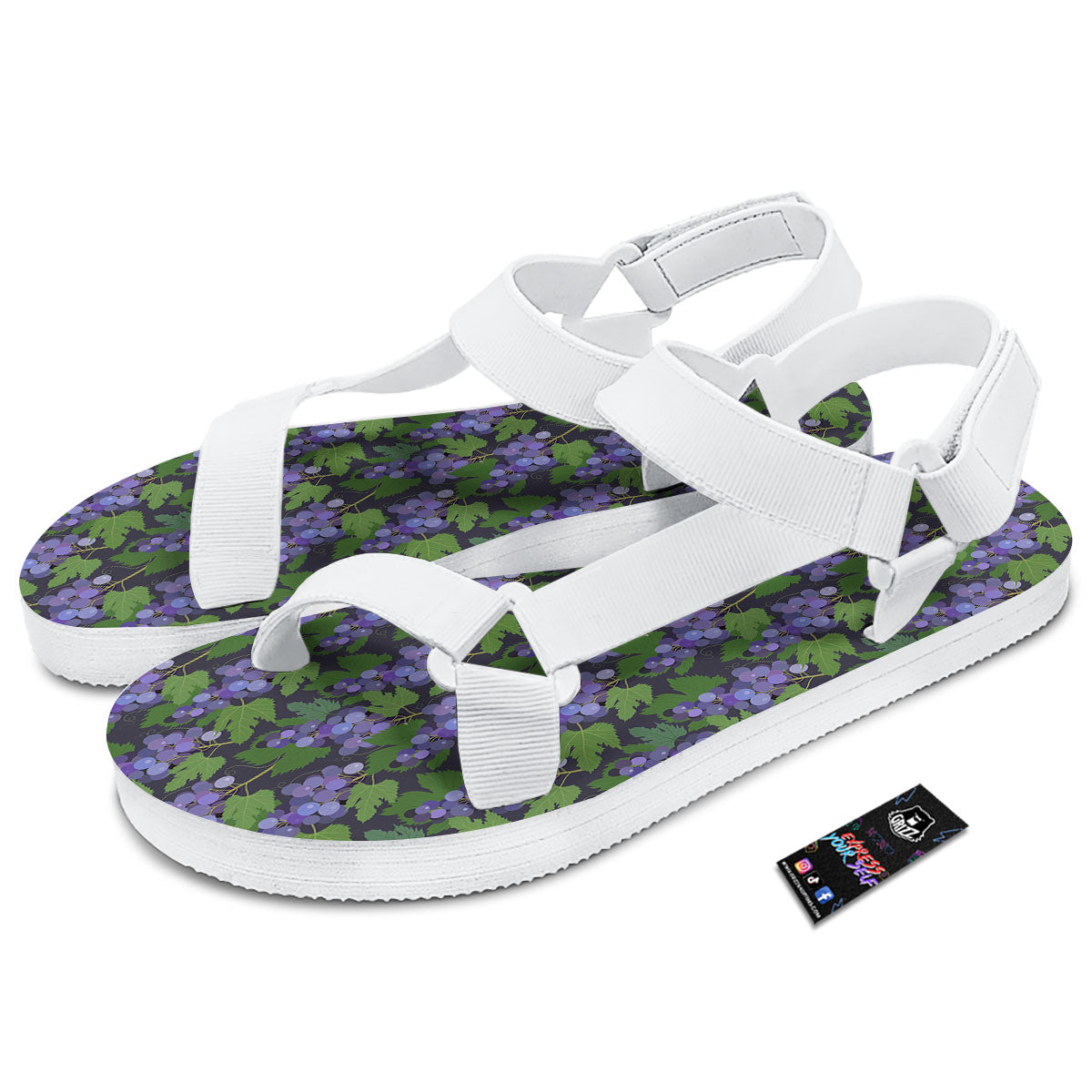 Purple Grapes Print Pattern White Open Toe Sandals-grizzshop