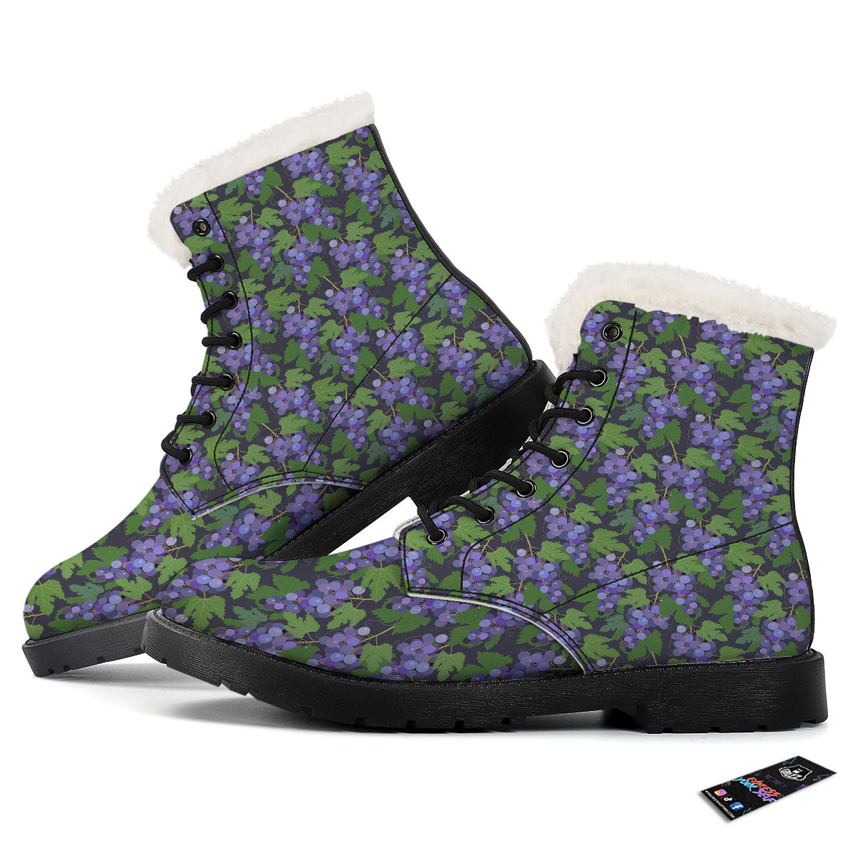 Purple Grapes Print Pattern Winter Boots-grizzshop
