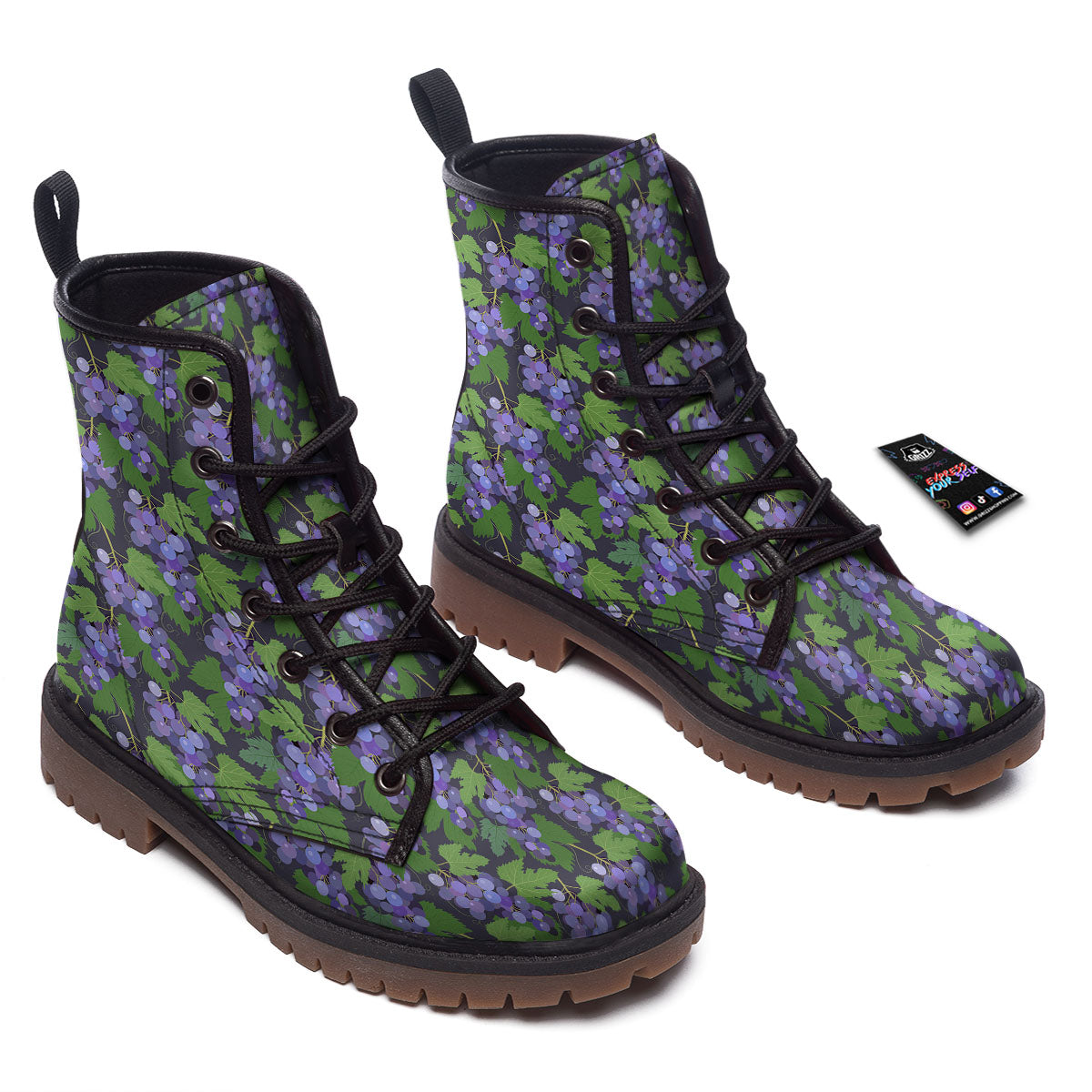 Purple Grapes Print Pattern Work Boots-grizzshop