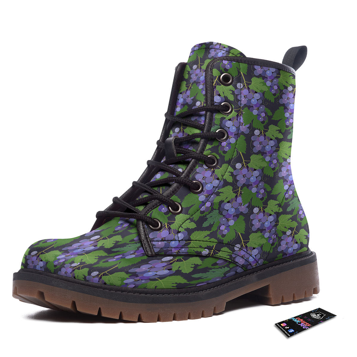 Purple Grapes Print Pattern Work Boots-grizzshop