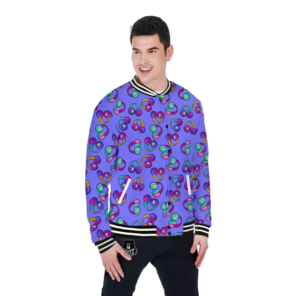 Purple Headphones Print Pattern Baseball Jacket-grizzshop