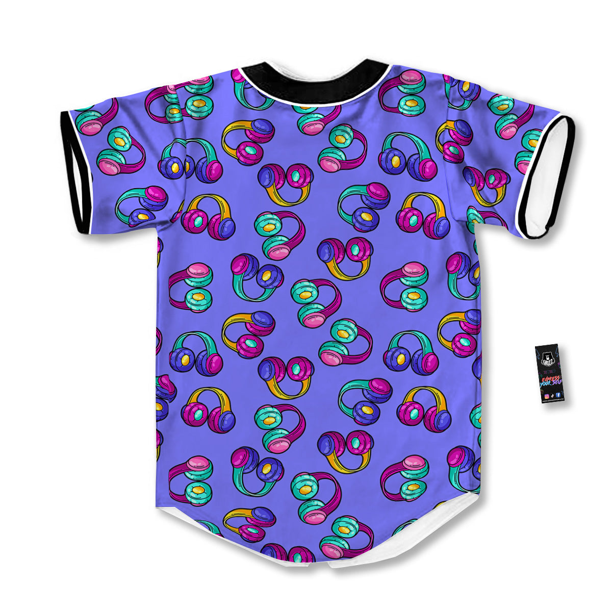 Purple Headphones Print Pattern Baseball Jersey-grizzshop