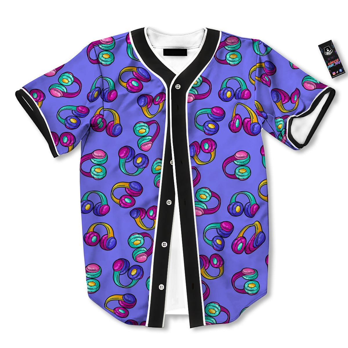 Purple Headphones Print Pattern Baseball Jersey-grizzshop