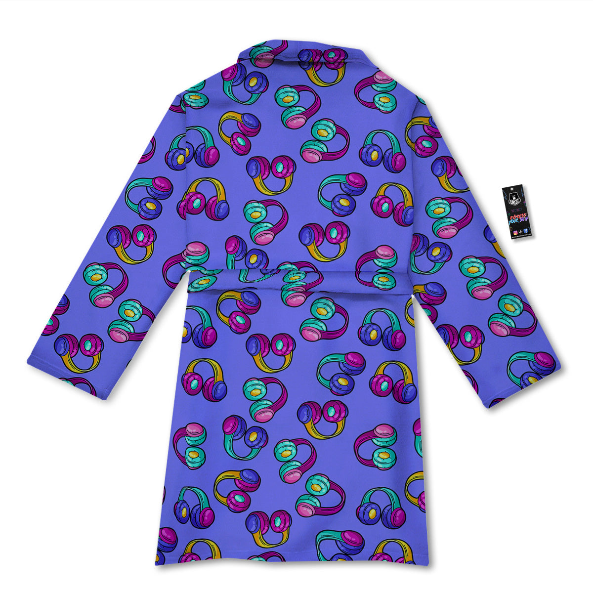 Purple Headphones Print Pattern Bathrobe-grizzshop