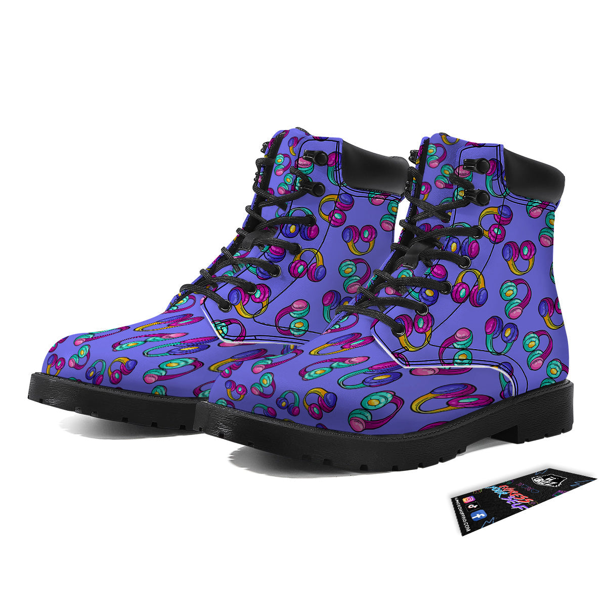 Purple Headphones Print Pattern Boots-grizzshop