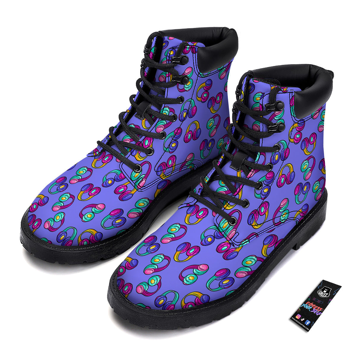 Purple Headphones Print Pattern Boots-grizzshop