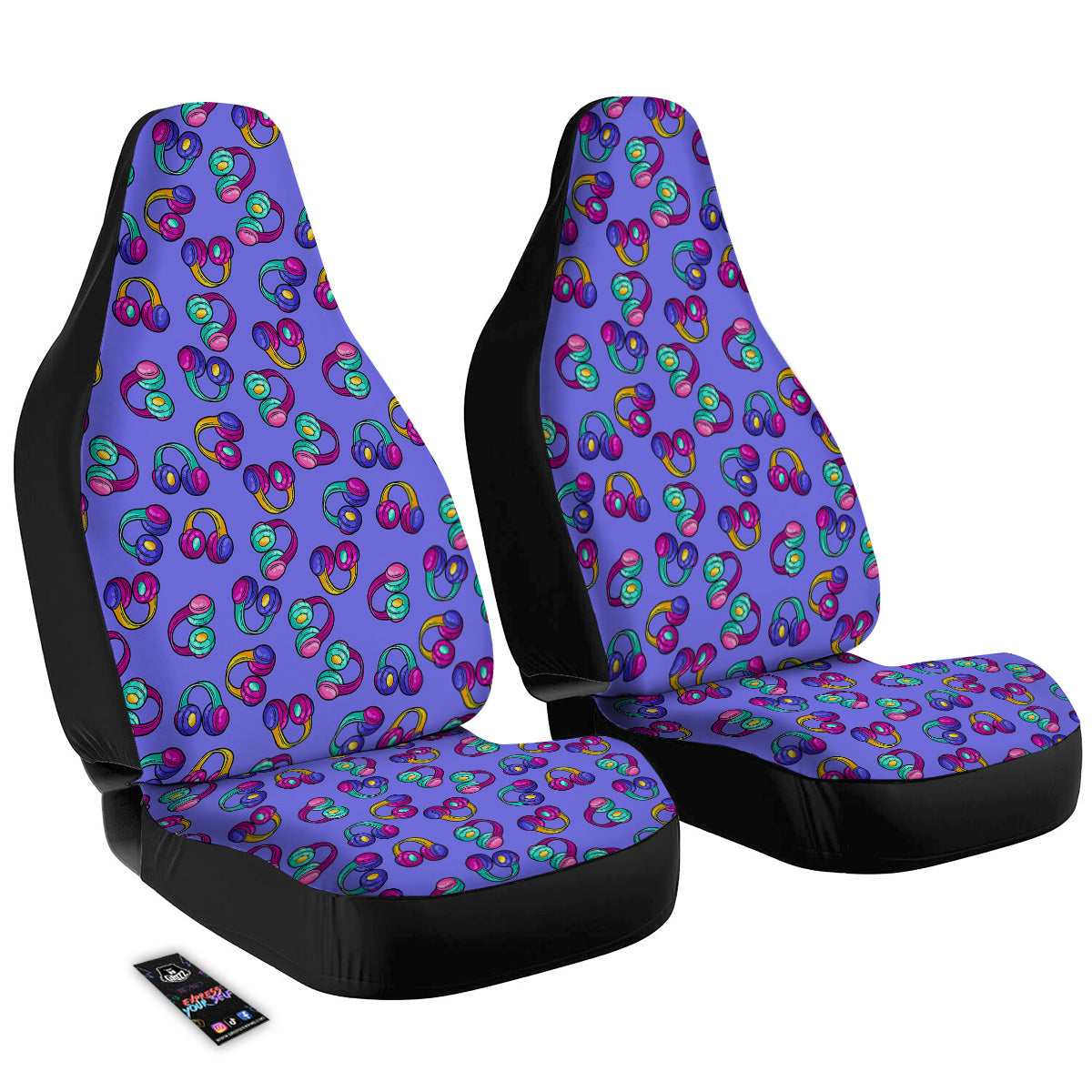 Purple Headphones Print Pattern Car Seat Covers-grizzshop