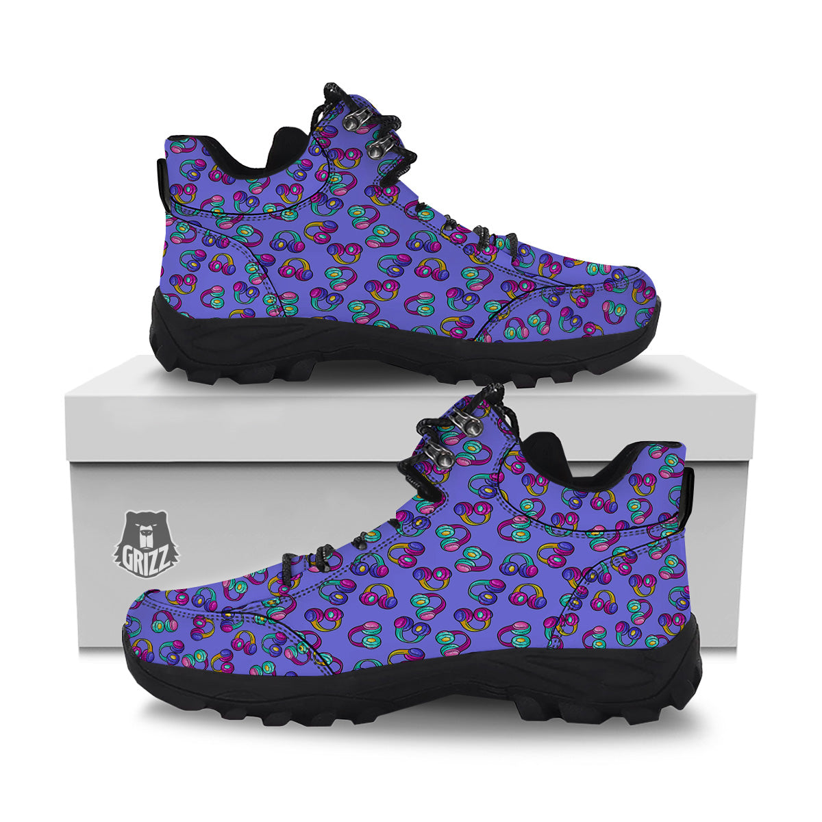 Purple Headphones Print Pattern Hiking Shoes-grizzshop