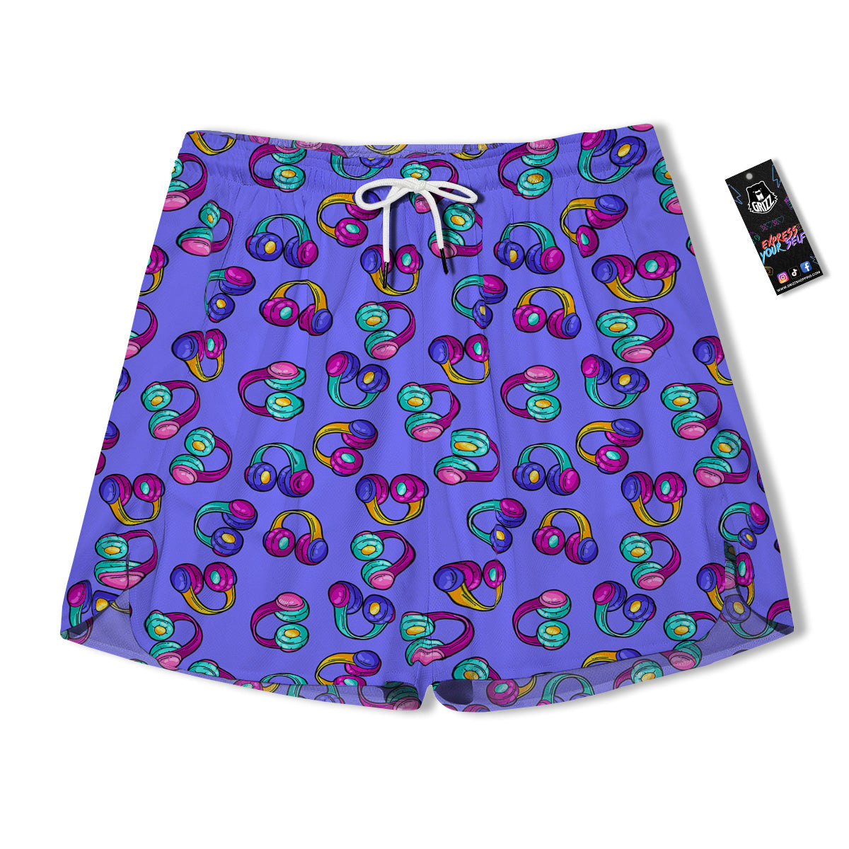 Purple Headphones Print Pattern Men's Running Shorts-grizzshop