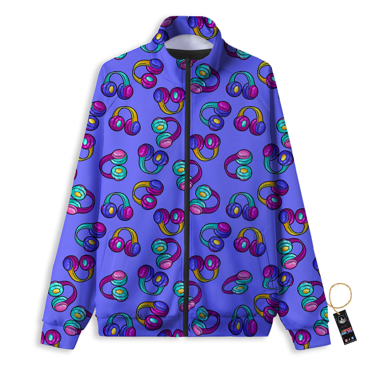 Purple Headphones Print Pattern Track Jacket-grizzshop
