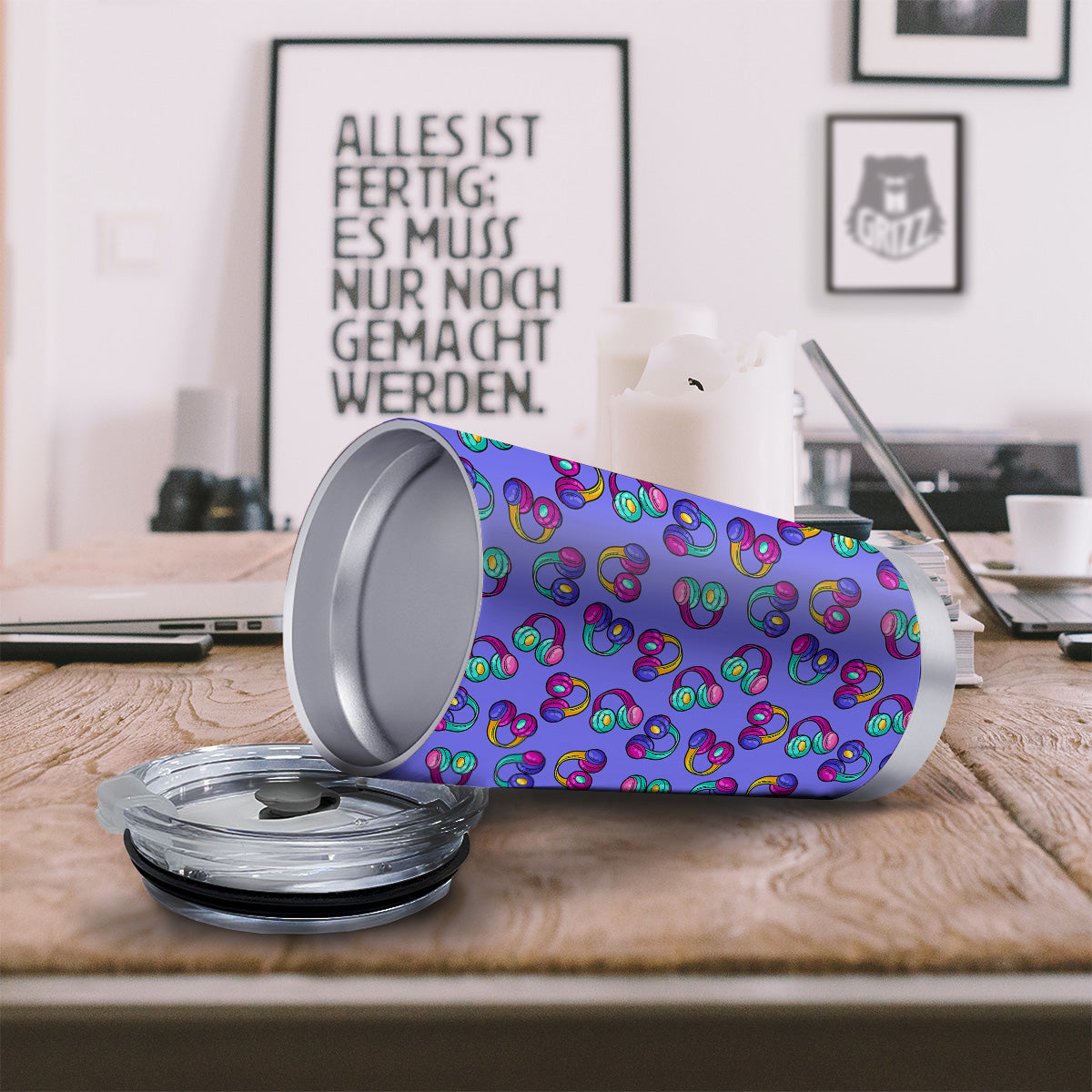 Purple Headphones Print Pattern Tumbler-grizzshop