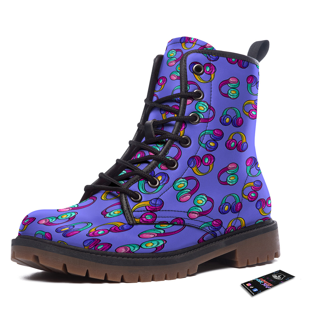 Purple Headphones Print Pattern Work Boots-grizzshop