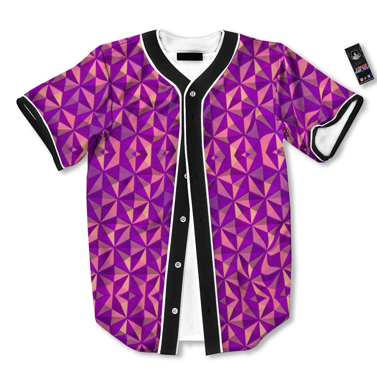 Purple Hexagonal Shape Print Pattern Baseball Jersey-grizzshop