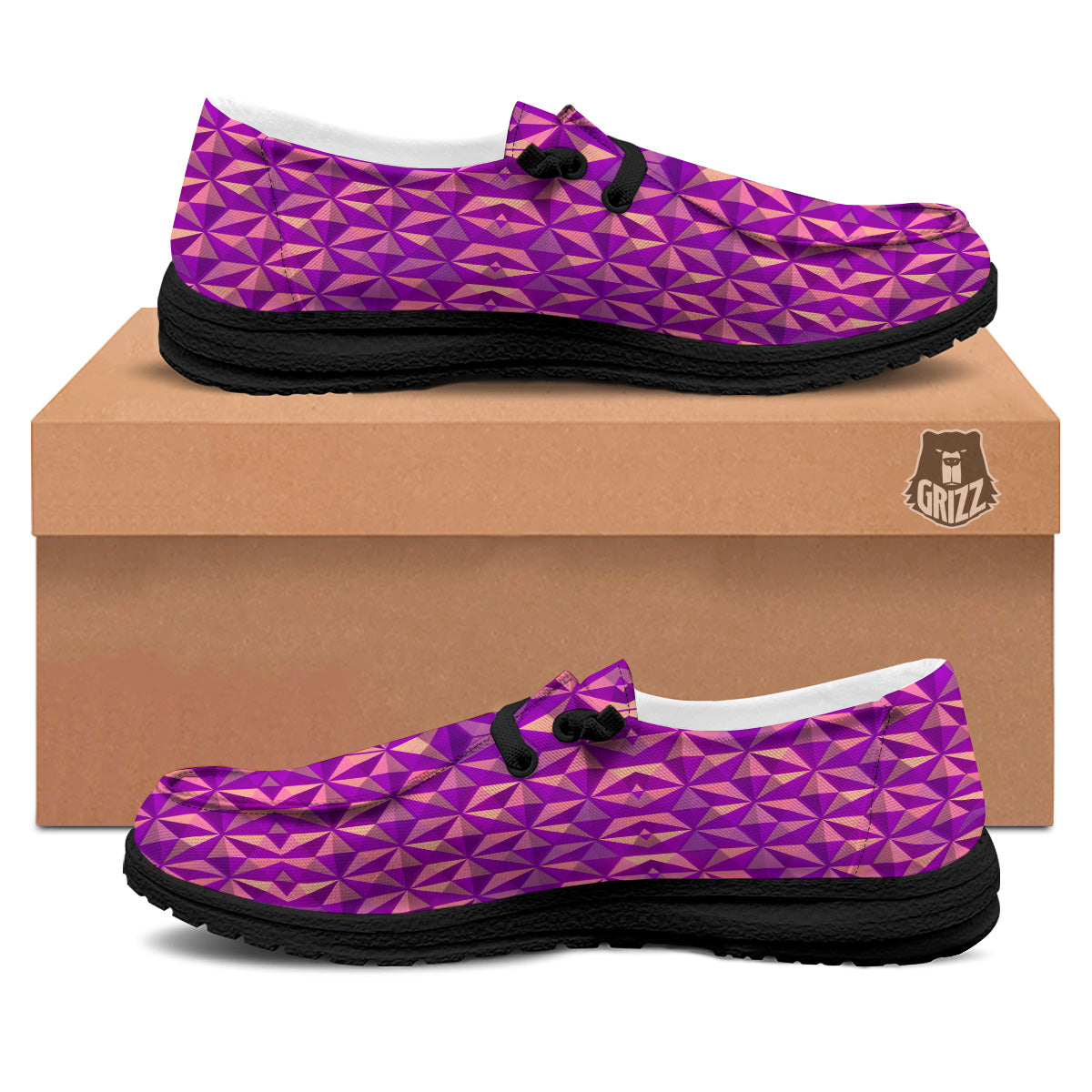 Purple Hexagonal Shape Print Pattern Black Loafers-grizzshop