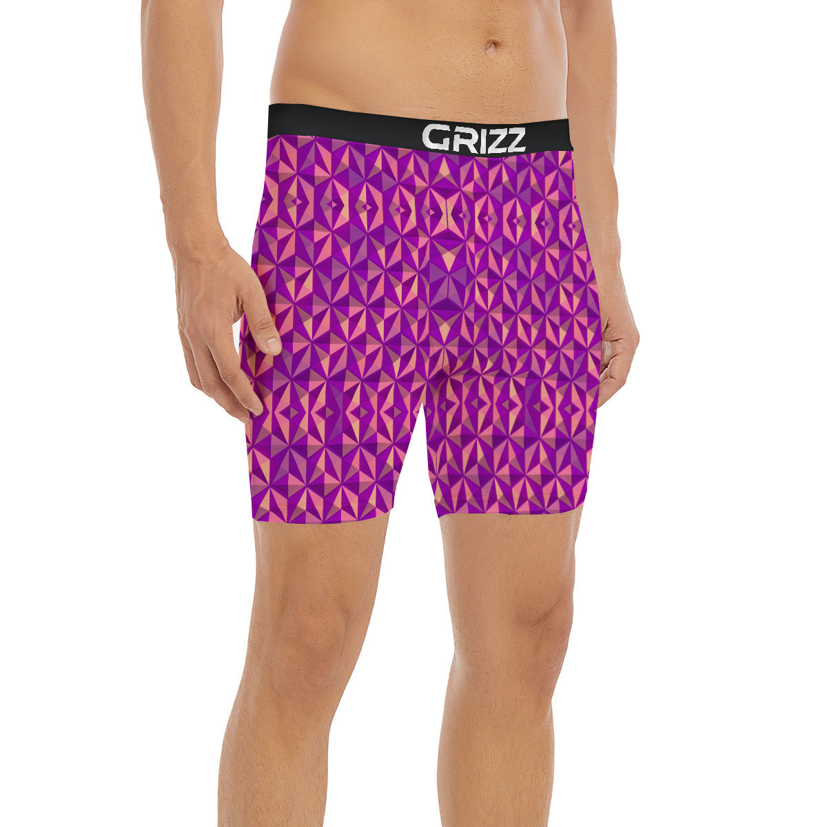 Purple Hexagonal Shape Print Pattern Boxer Briefs-grizzshop